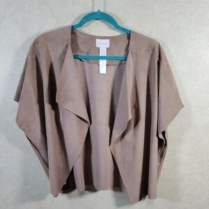 04500 Chico's tan faux suede S/S open front jacket 1 M